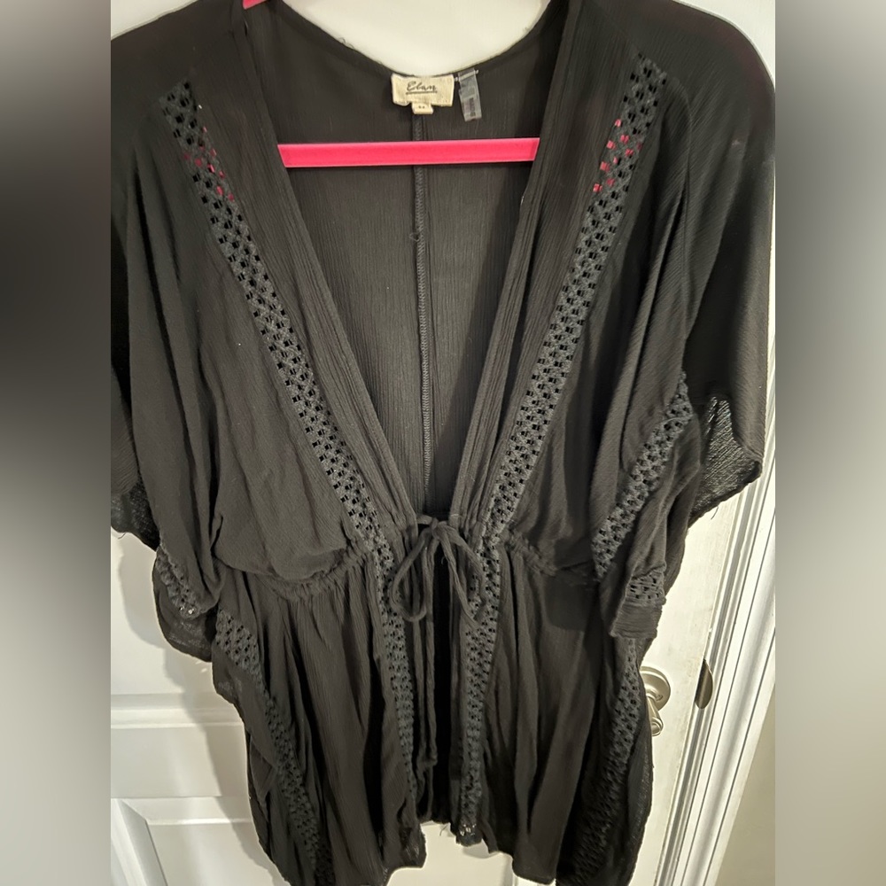 Elan Black Crochet-Trim Swim Coverup